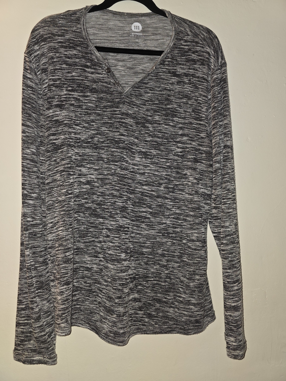 Express Gray Marled V-Neck Long Sleeve Top